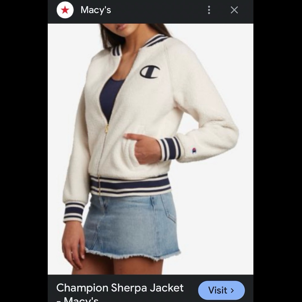 Champion Cream Sherpa Jacket fuzzy faux fur S letter jacket